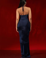 Halter Ring Front Frill Slit Tight Dress