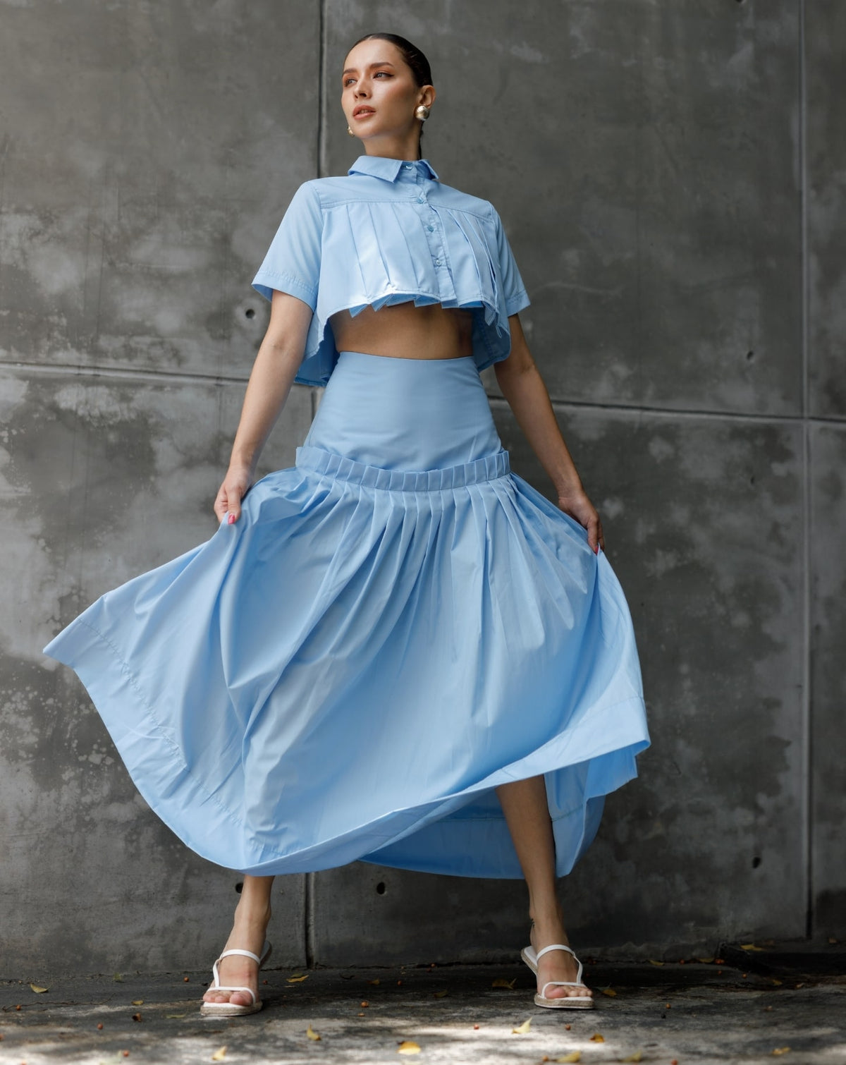 Light Blue Pleated Skirt