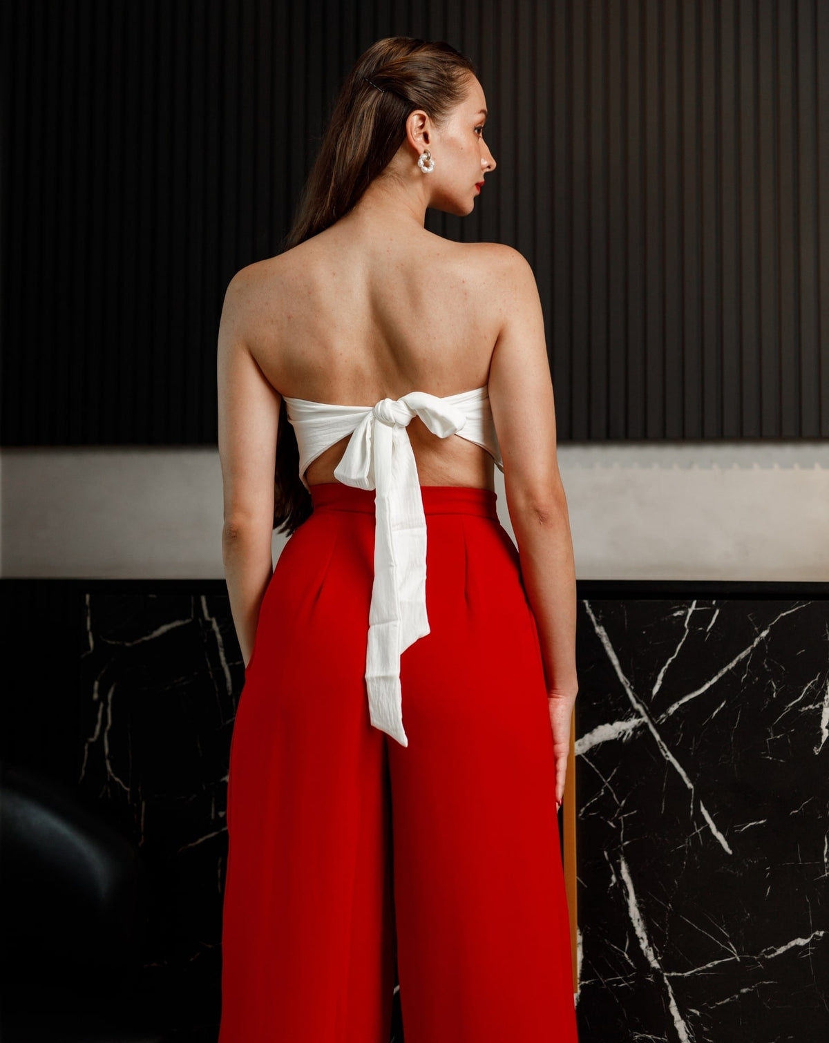 Red Waist Band Frill Pant