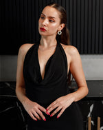 Cowl Neck Black Backless Bodycon Dress