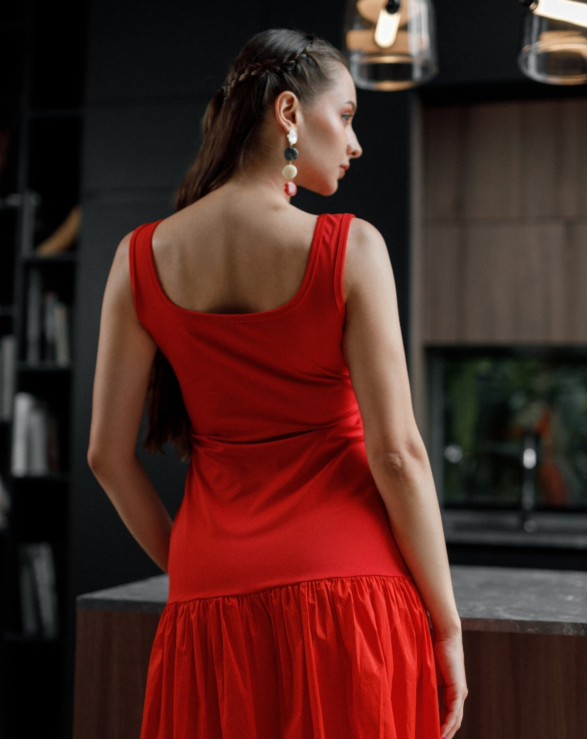 Red Long Waist Dress