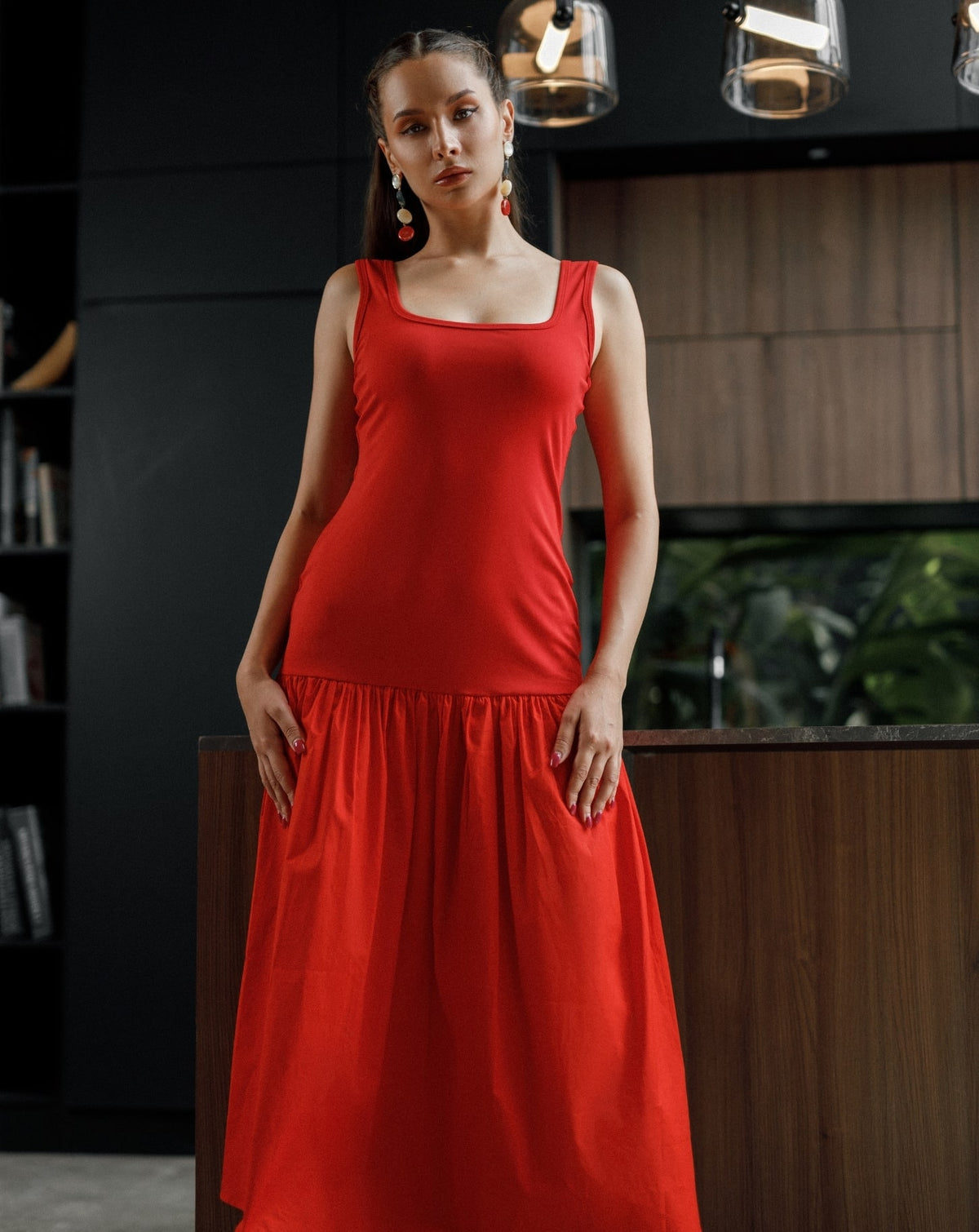 Red Long Waist Dress