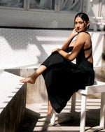 Double Cross Back High Neck Black Dress