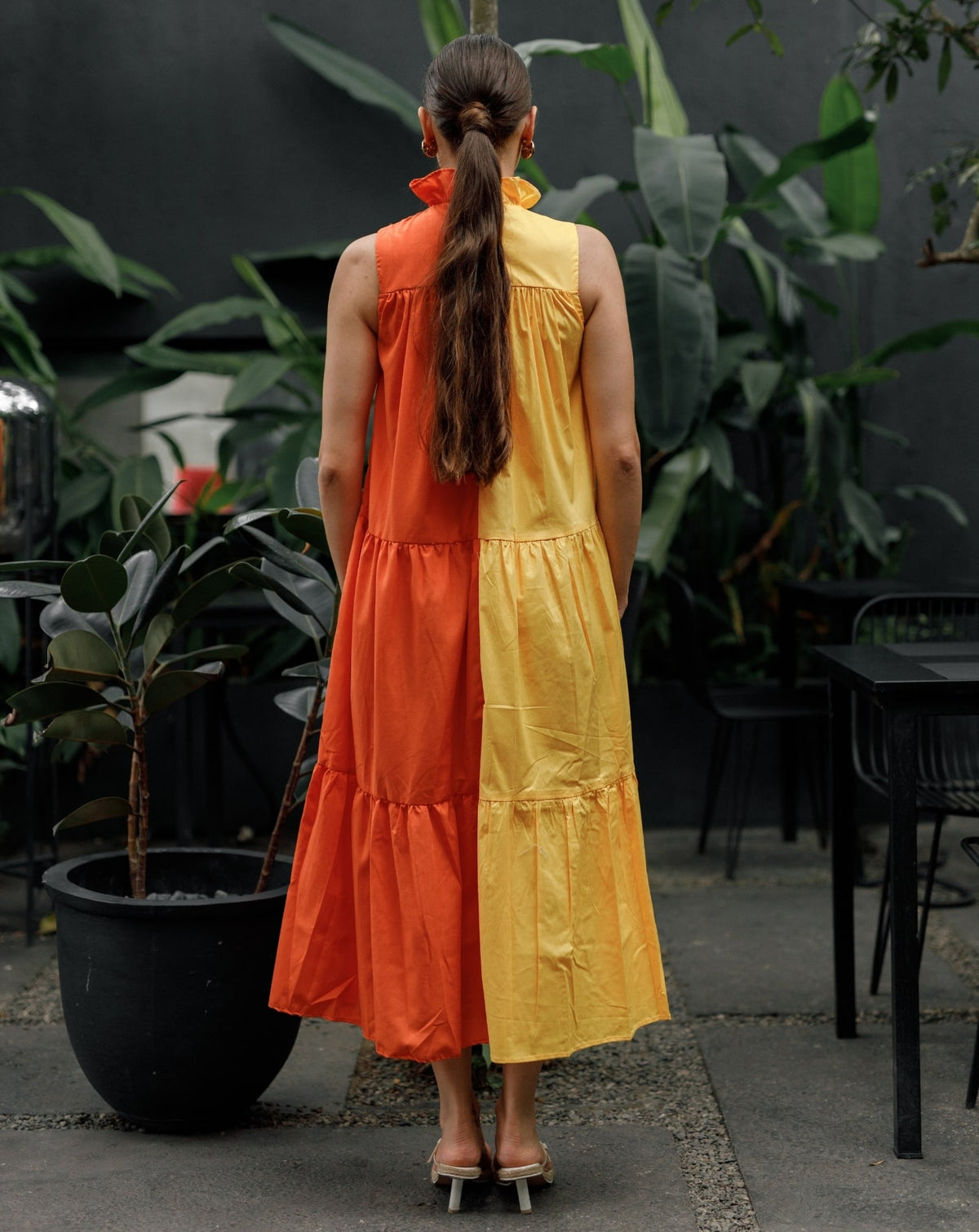 Half Sleeveless Two-Tone Maxi Dress