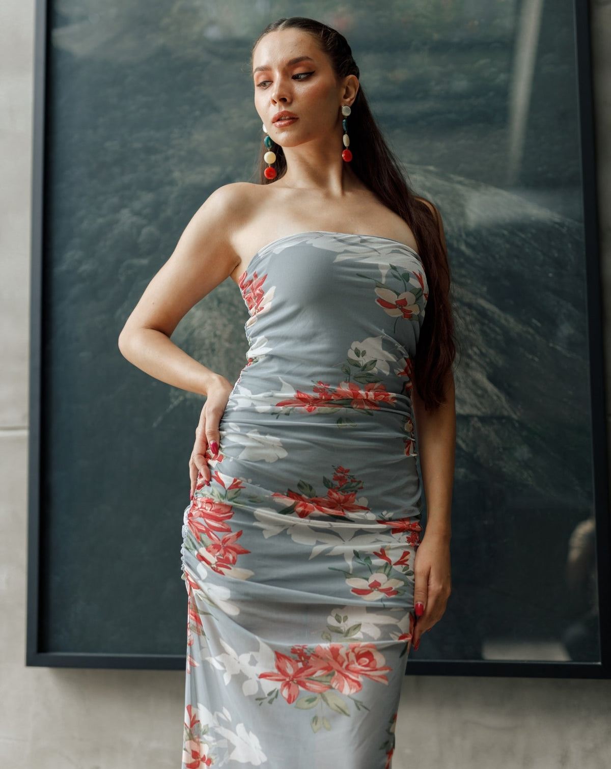 Gery Net Printed Tube Dress