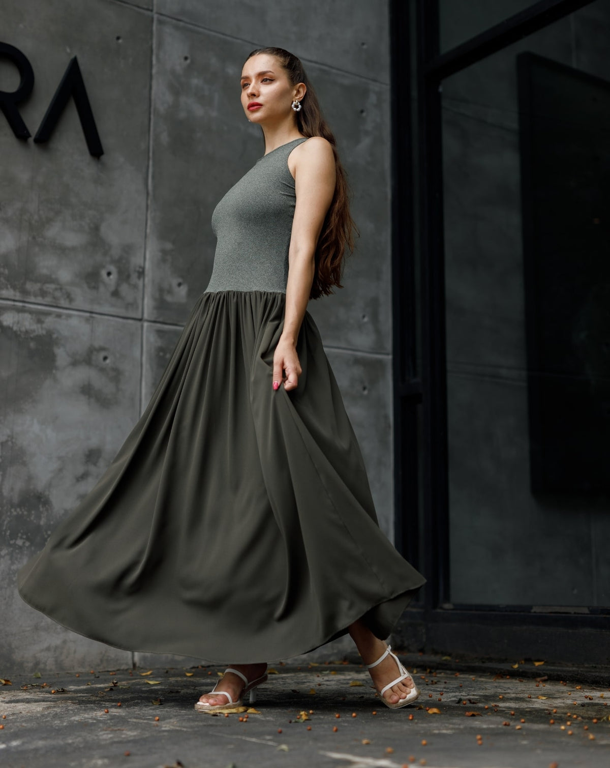 Green Rib Long Dress