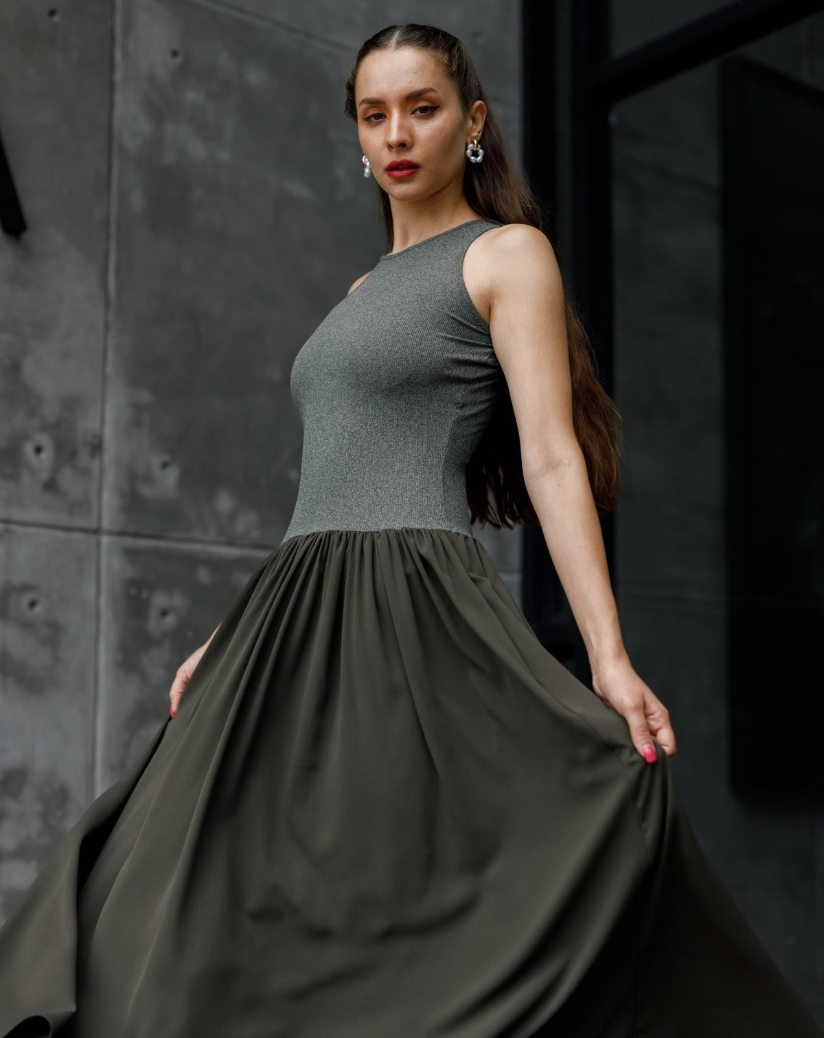 Green Rib Long Dress