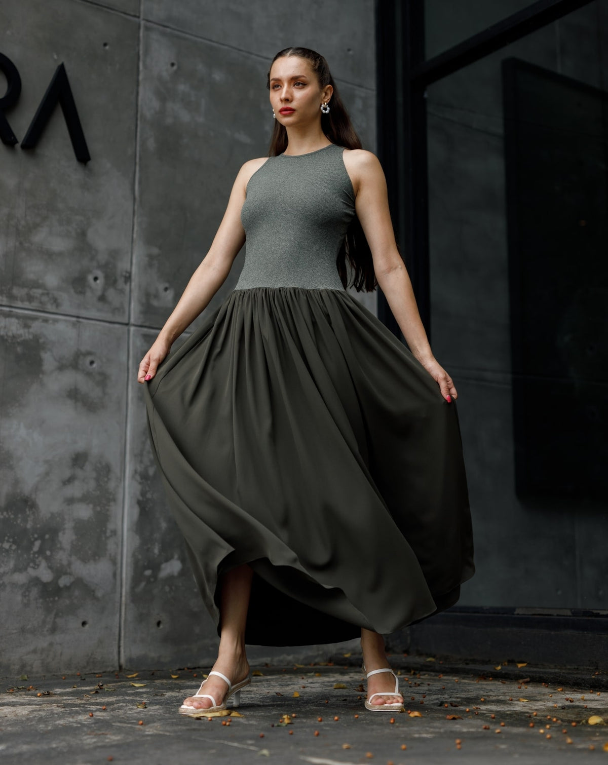 Green Rib Long Dress