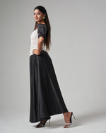 Lace - Trimmed Puff Sleeve Silk Maxi Dress - Black
