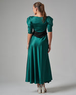 Lace - Trimmed Puff Sleeve Silk Maxi Dress - Green