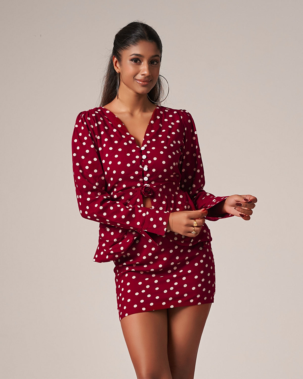 Ruched Polka Dot Chiné Mini Set with a Rose