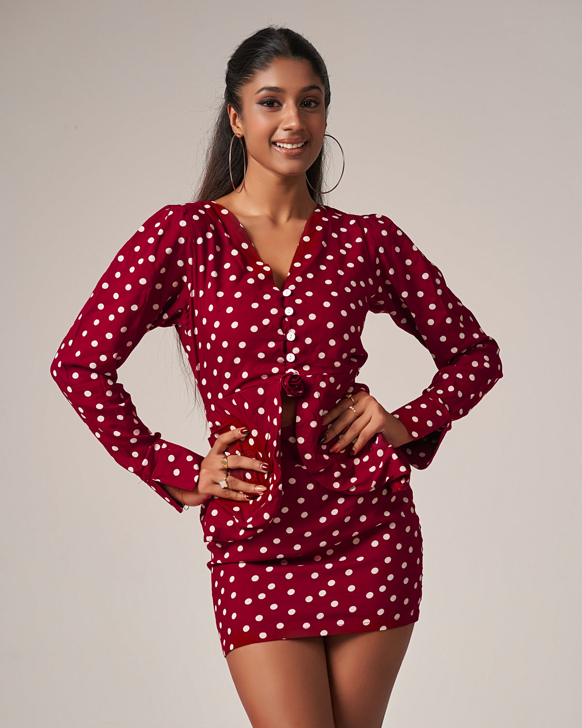 Ruched Polka Dot Chiné Mini Set with a Rose