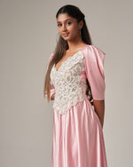 Lace - Trimmed Puff Sleeve Silk Maxi Dress - Pink