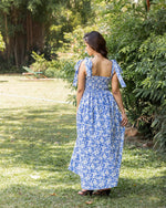 Light Blue Floral Tie Strap Midi Dress
