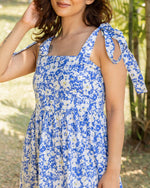Light Blue Floral Tie Strap Midi Dress