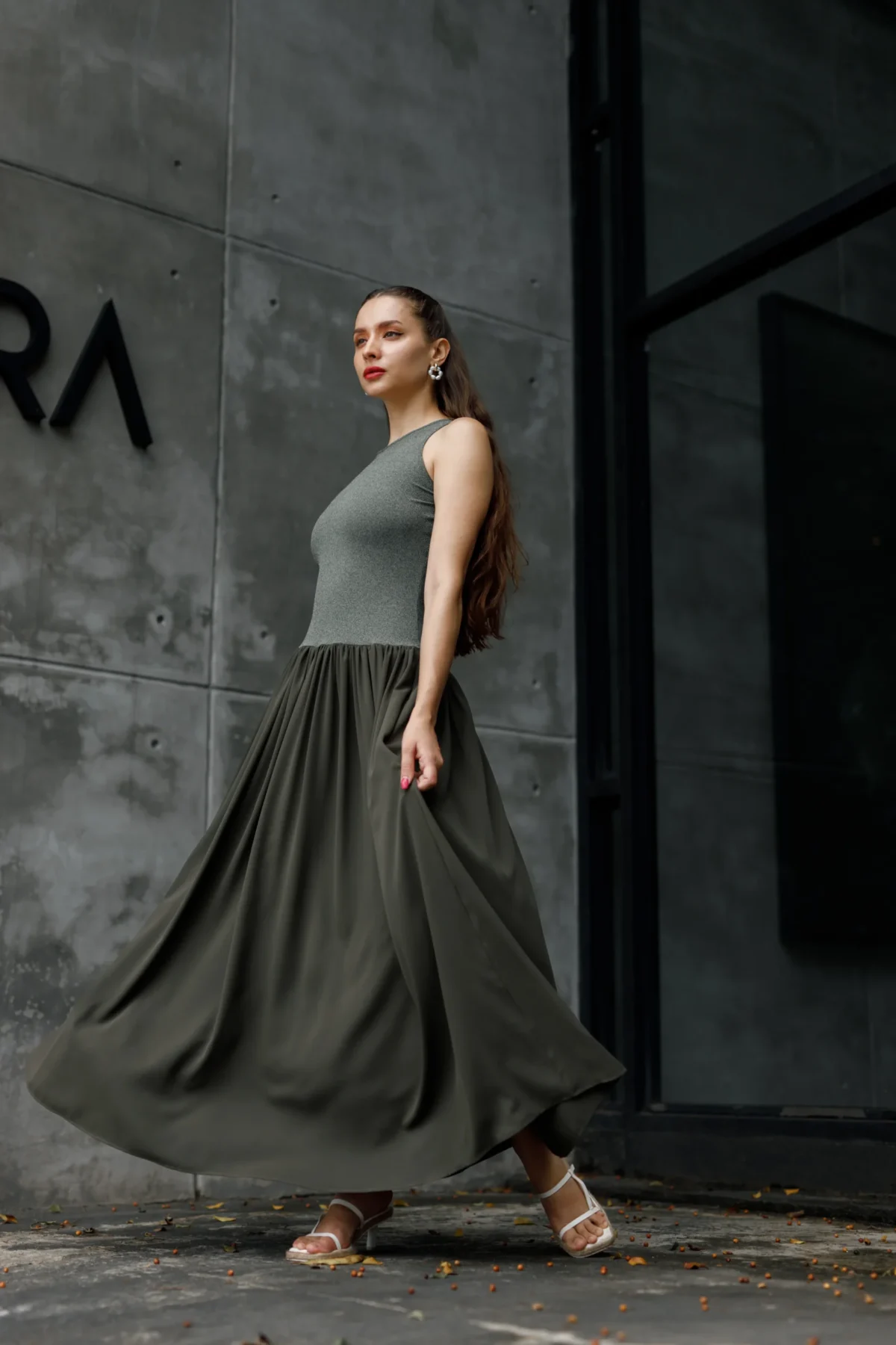 GREEN RIB LONG DRESS - Image 3