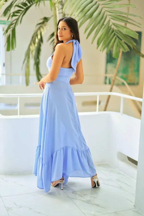 LIGHT BLUE HALTER NECK MAXI DRESS - Image 2