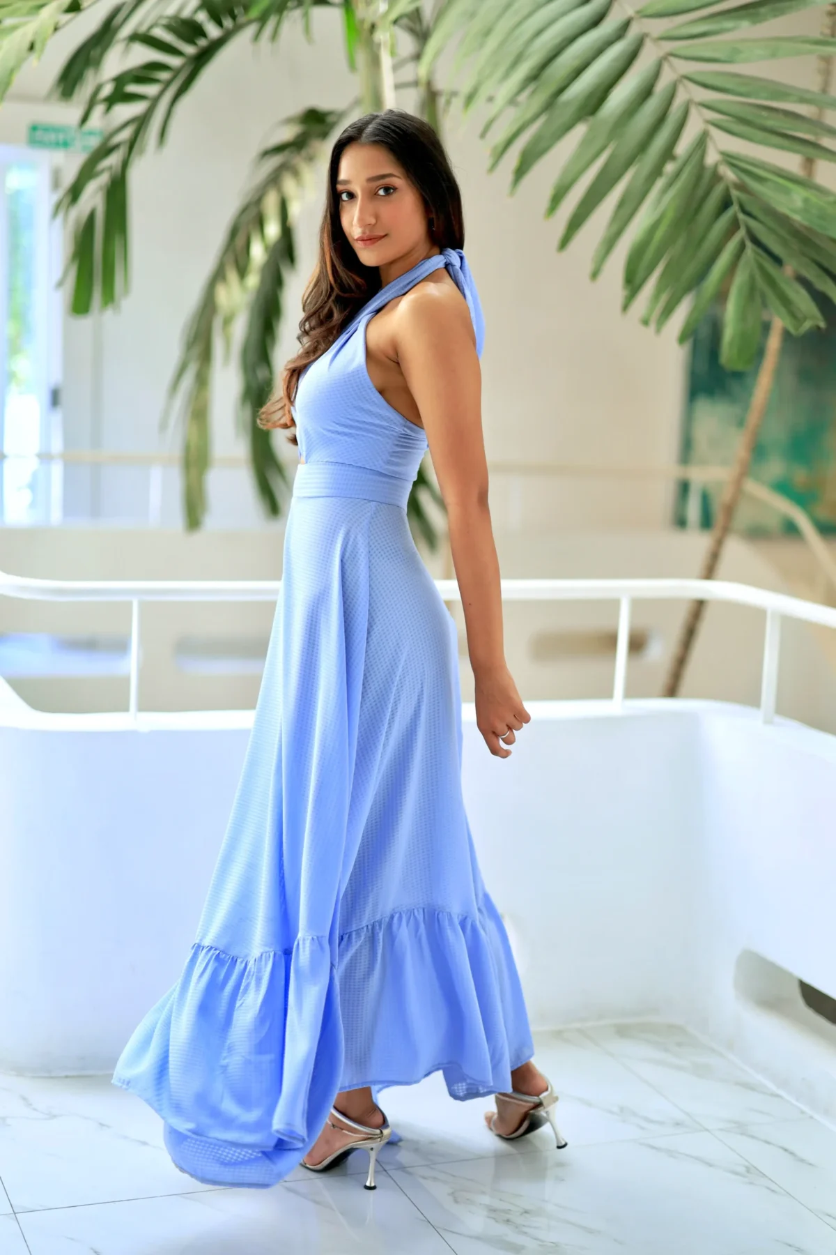 LIGHT BLUE HALTER NECK MAXI DRESS - Image 3