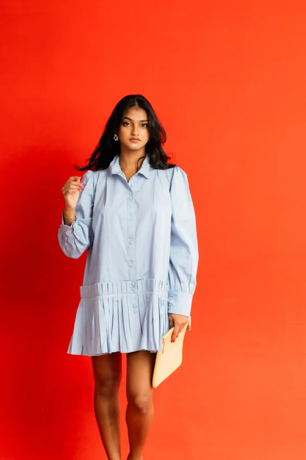 Blue Long Sleeve Short Dress - Image 3