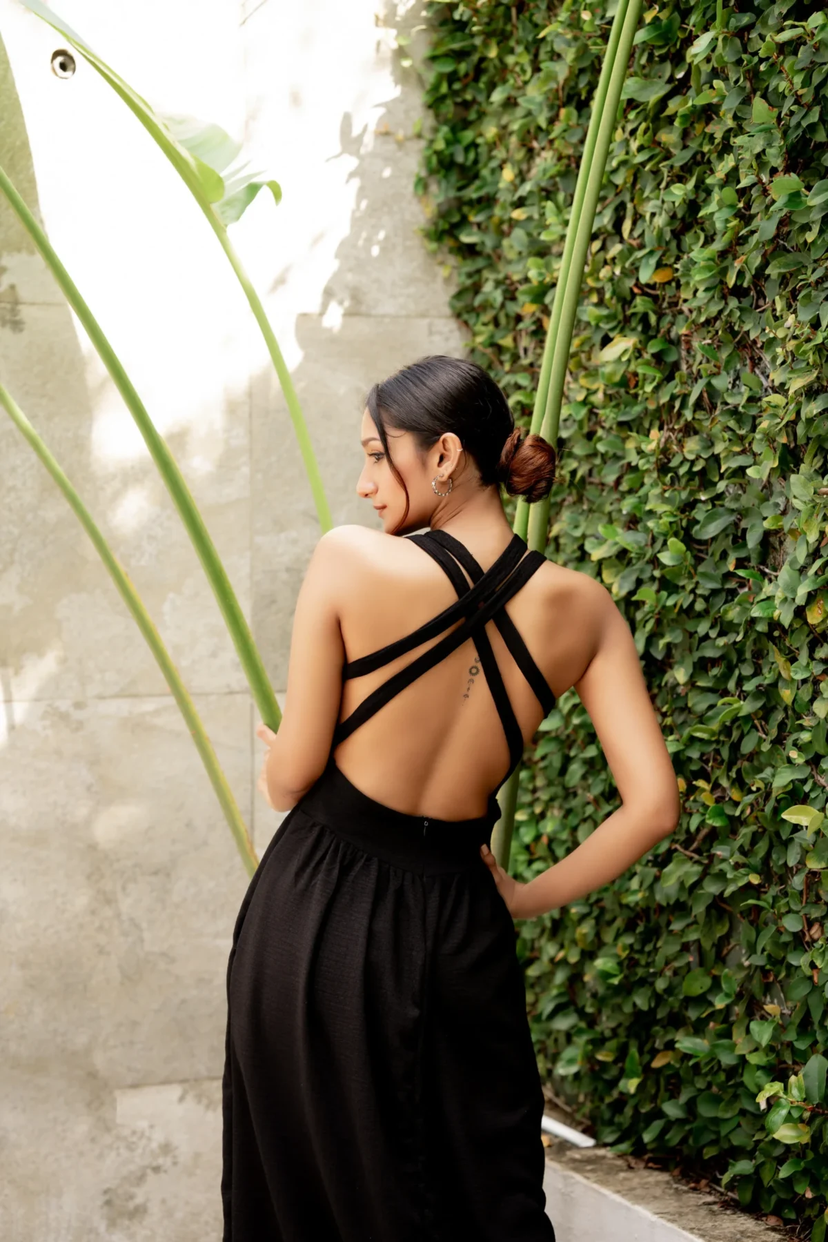 DOUBLE CROSS BACK HIGH NECK BLACK DRESS - Image 2