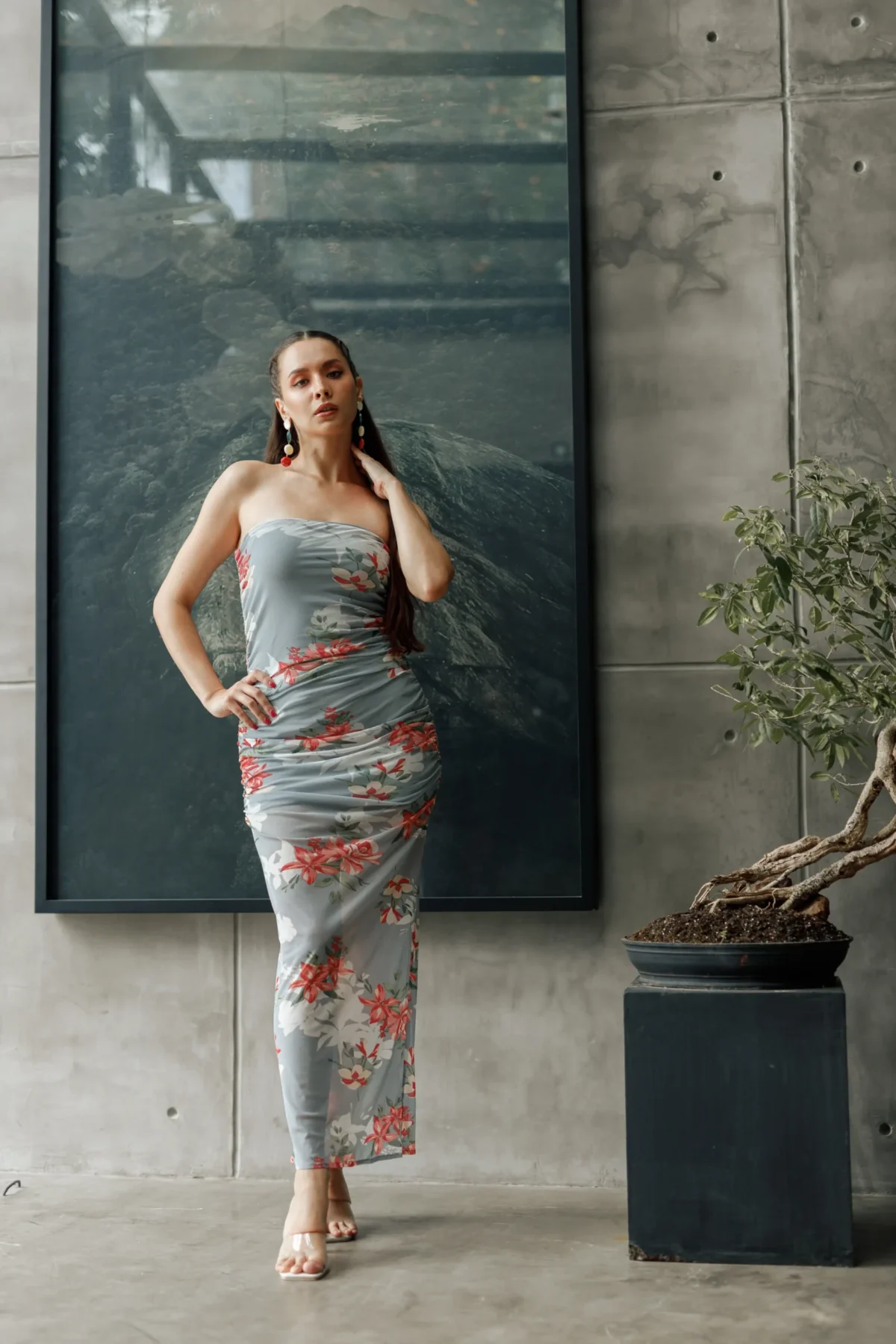 GERY NET PRINTED TUBE DRESS - Image 2