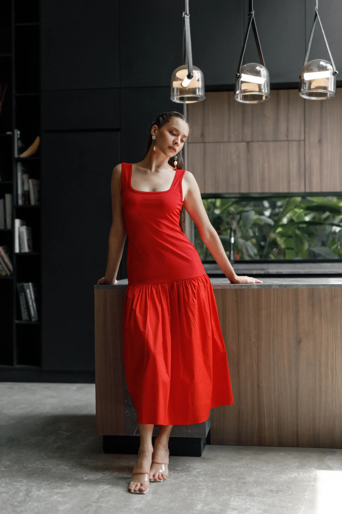 RED LONG WAIST DRESS