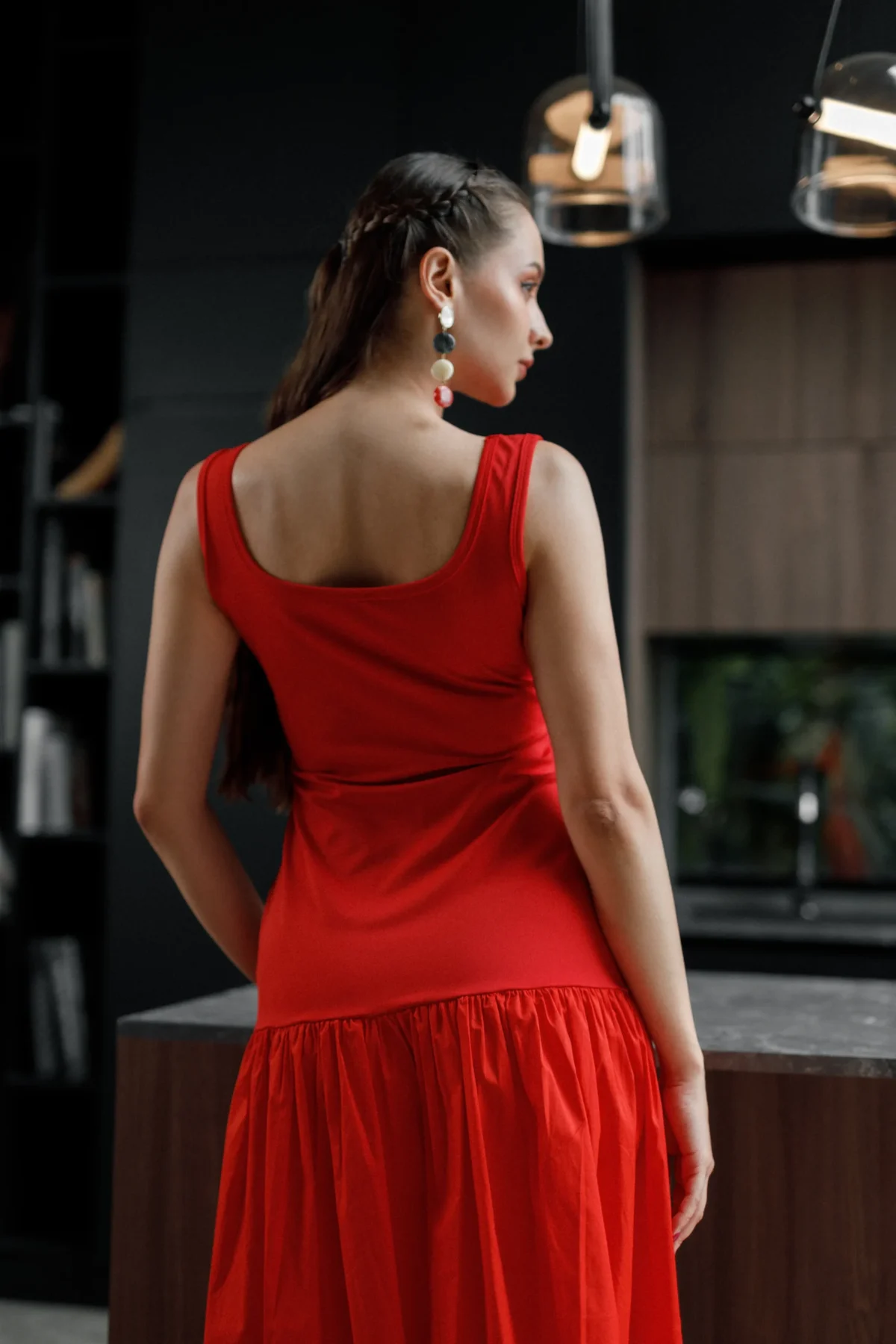 RED LONG WAIST DRESS - Image 2