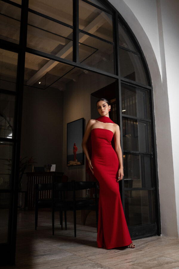 Red Tube Knee Tight Elegant Dress - Image 2