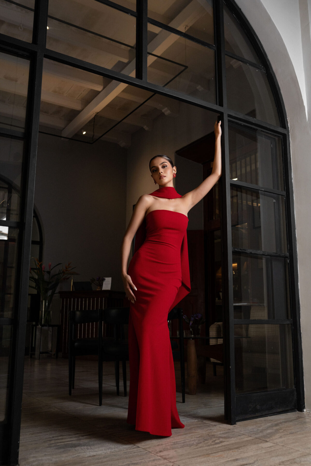 Red Tube Knee Tight Elegant Dress - Image 3