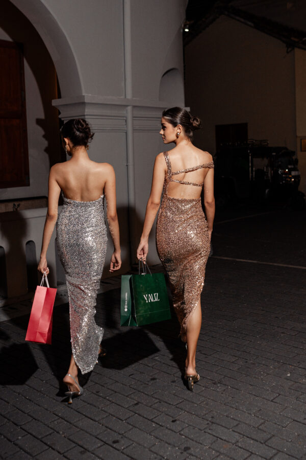 Misty Gold One Shoulder Sequin Evening Gown - Image 3