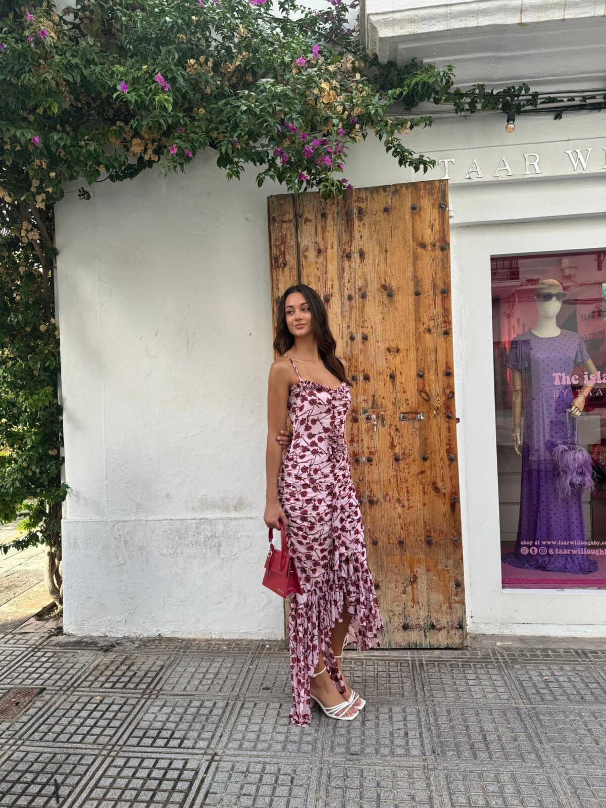 RED PRINTED FRILL ELEGANT CHRISTMAS GOWN - Image 5