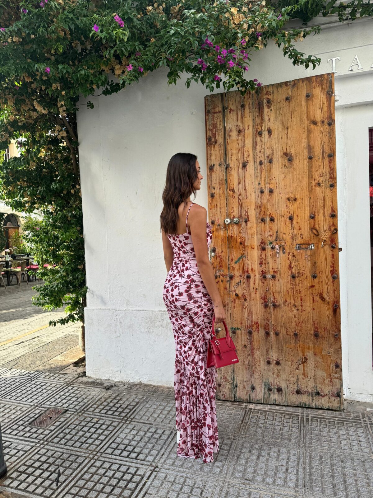 RED PRINTED FRILL ELEGANT CHRISTMAS GOWN - Image 3