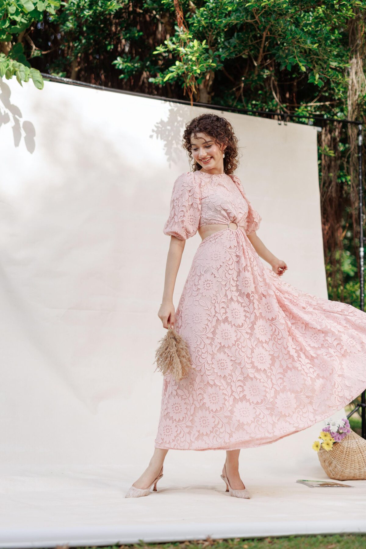 Cut Out Ring Celeste Blush Lace Dress