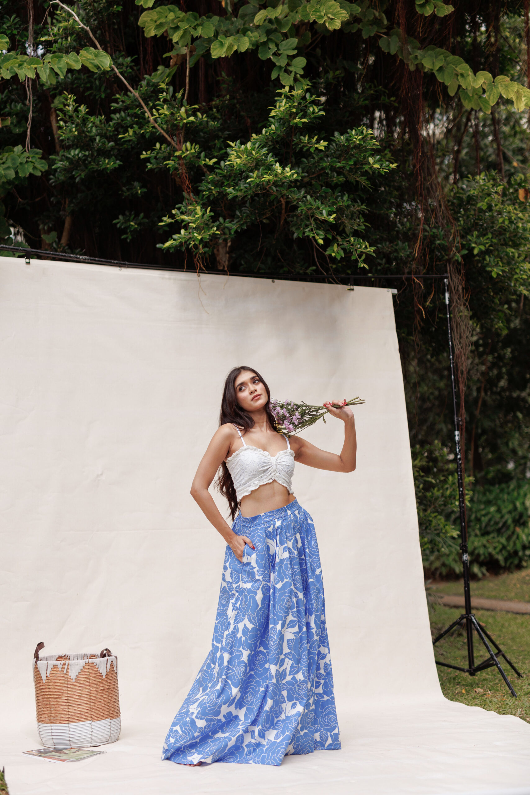 Blue Printed Maxi Skirt