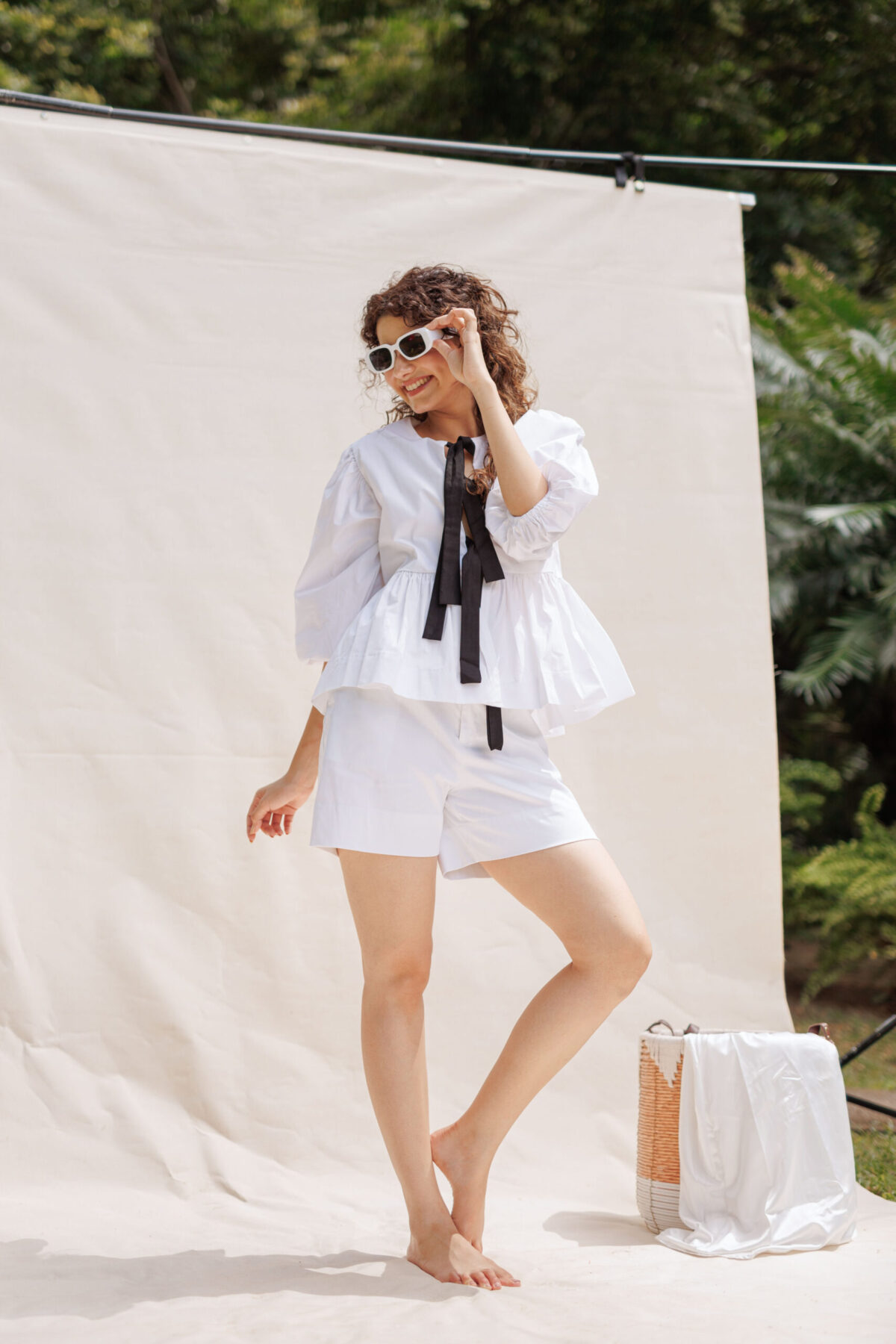 White Bow Puff Sleeve Cute Top