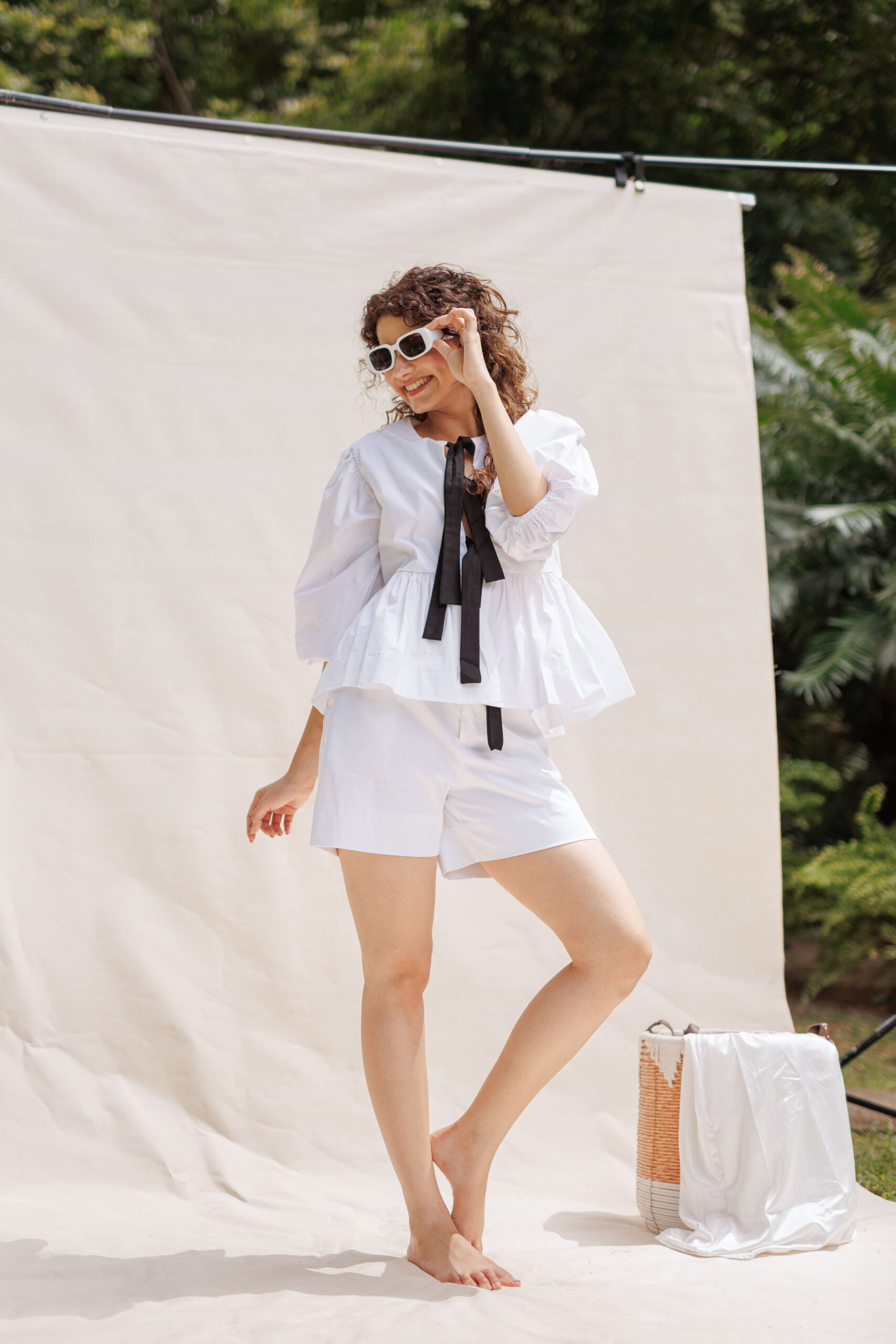 White Bow Puff Sleeve Cute Top