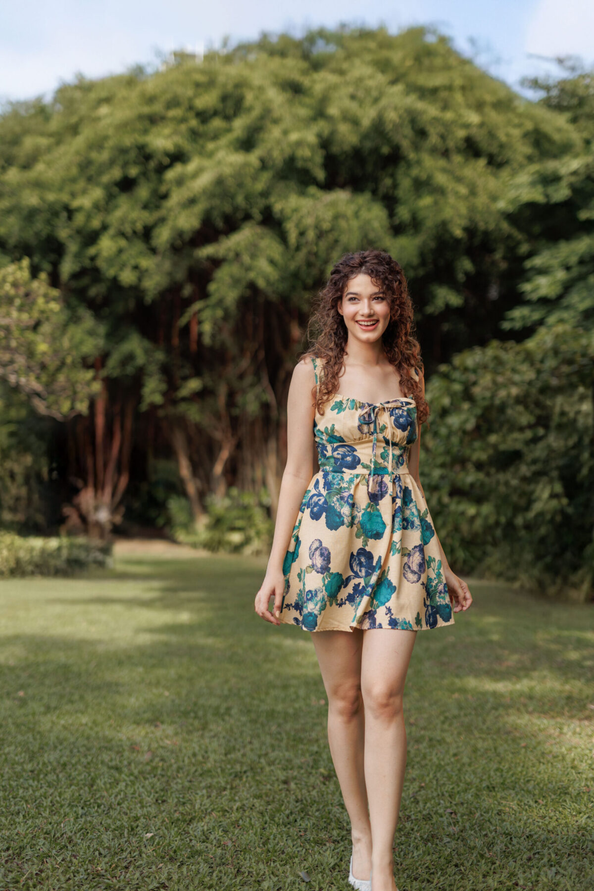 Green Florat Printed Short Dress - Image 3