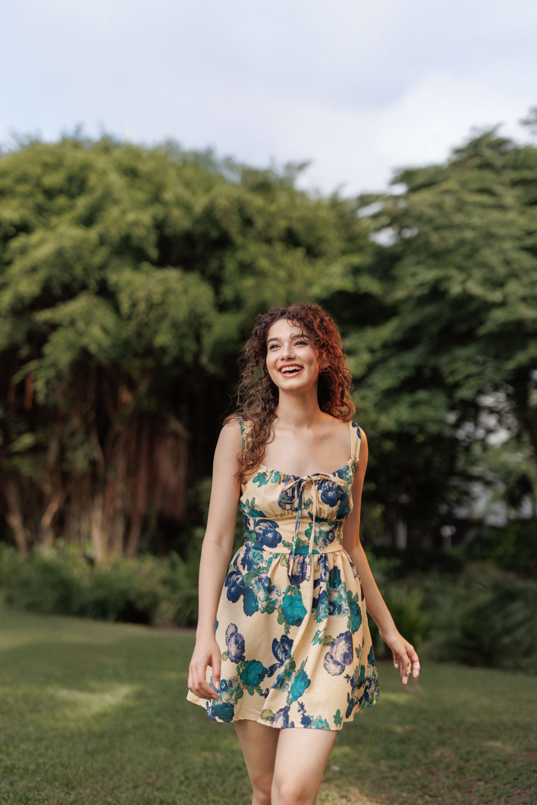 Green Florat Printed Short Dress